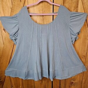 ODDI Top Women 3XL Blue Flutter Sleeve Babydoll Strappy Back IT13887P